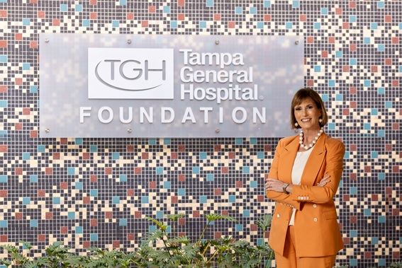 TGH Executive Vice President and Chief Philanthropy Officer Frann Leppla stands in front of the TGH Foundation office.