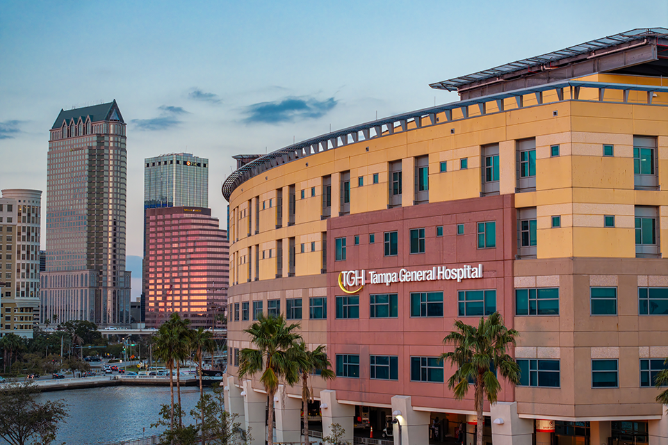 Exterior photo of the Tampa General Hospital campus on Davis Islands.