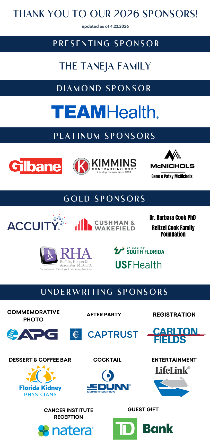 Sponsor logos for the TGH Gala