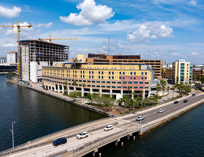 aerial photo of tampa general hospital on davis islands with taneja tower construction in the background