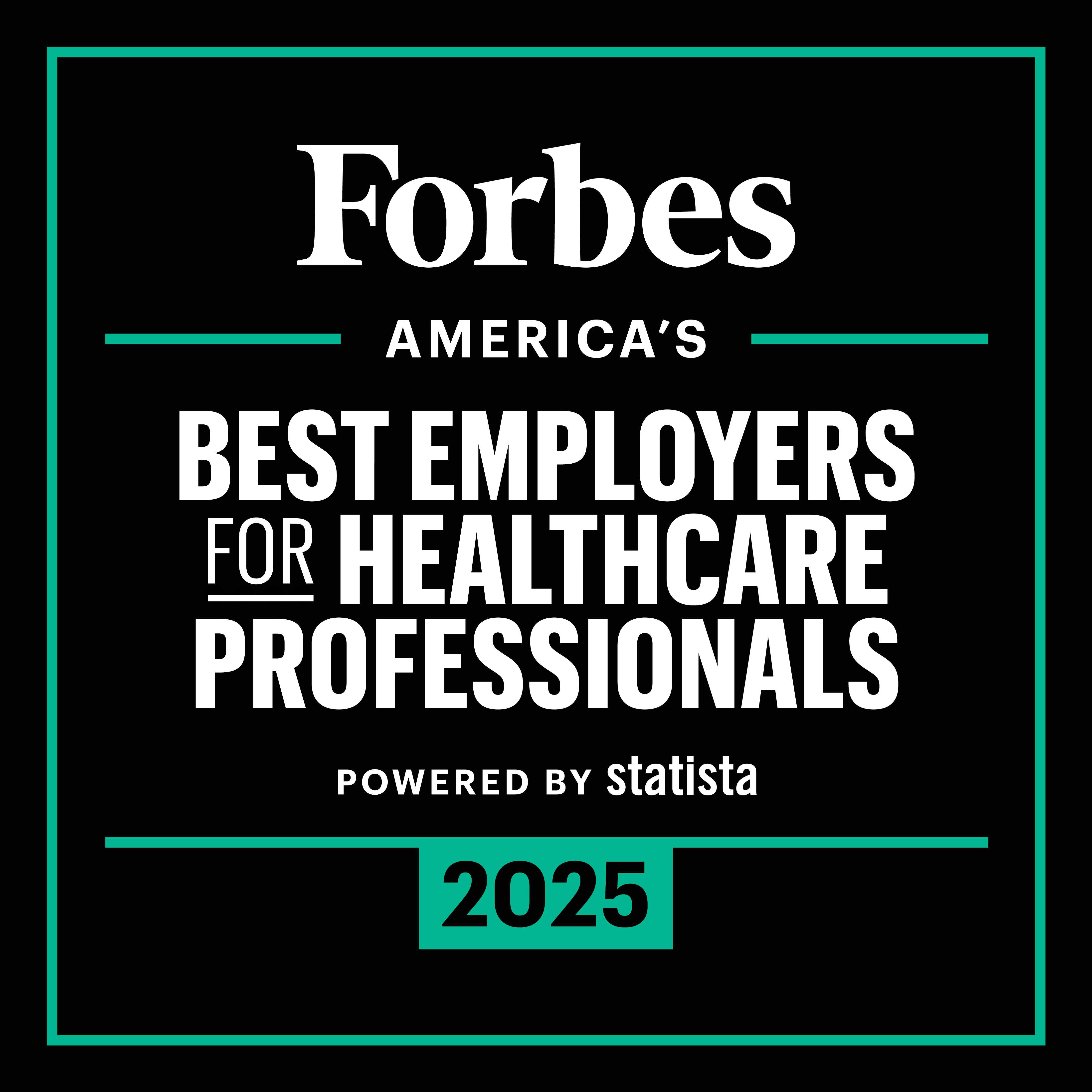 forbes america's best employers for healthcare professionals 2025 badge with powered by statista tagline