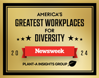 newsweek americas greatest workplaces for diversity 2024 badge horizontal with plant-a insights group logo