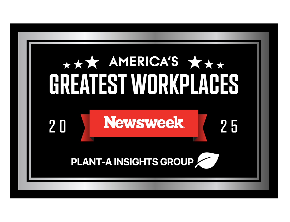 newsweek america's greatest workplaces 2025 badge with plant-a insights group logo