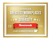 newsweek americas greatest workplaces for diversity 2025 badge horizontal with plant-a insights group logo