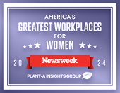newsweek americas greatest workplaces for women 2024 purple badge with tagline plant-a insights group