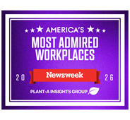 newsweek america's most admired workplaces 2026 badge with plant-a insights group logo