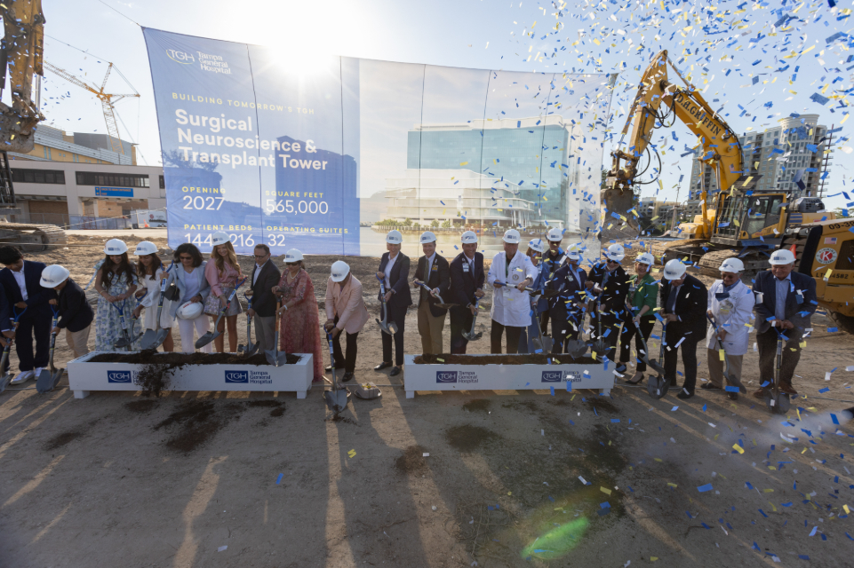 Tampa General leadership, community leaders and members of the Taneja family break ground on the Taneja Surgical, Neuroscience & Transplant Tower, a medical pavilion in the heart of Tampa Bay