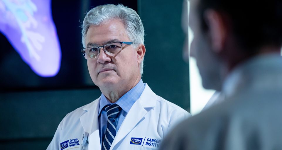 Dr. Jorge Marcet, TGH Cancer Institute wearing a white lab coat.