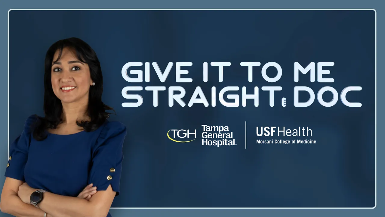 "Give It To Me Straight, Doc" podcast thumbnail image featuring Anjalee Khemlani