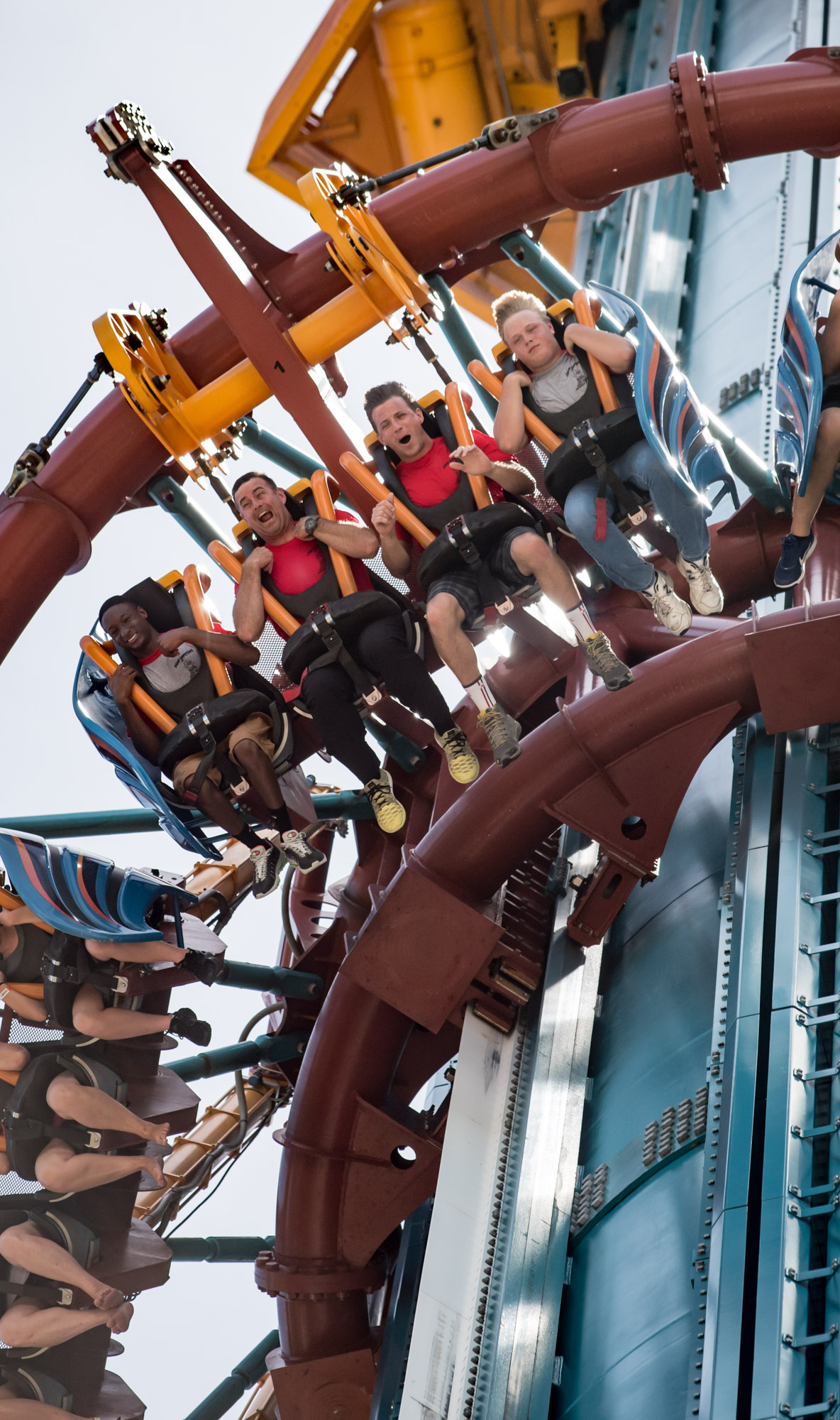 Group of boys on Falcon's Fury at Busch Gardens with Camp Hopetake