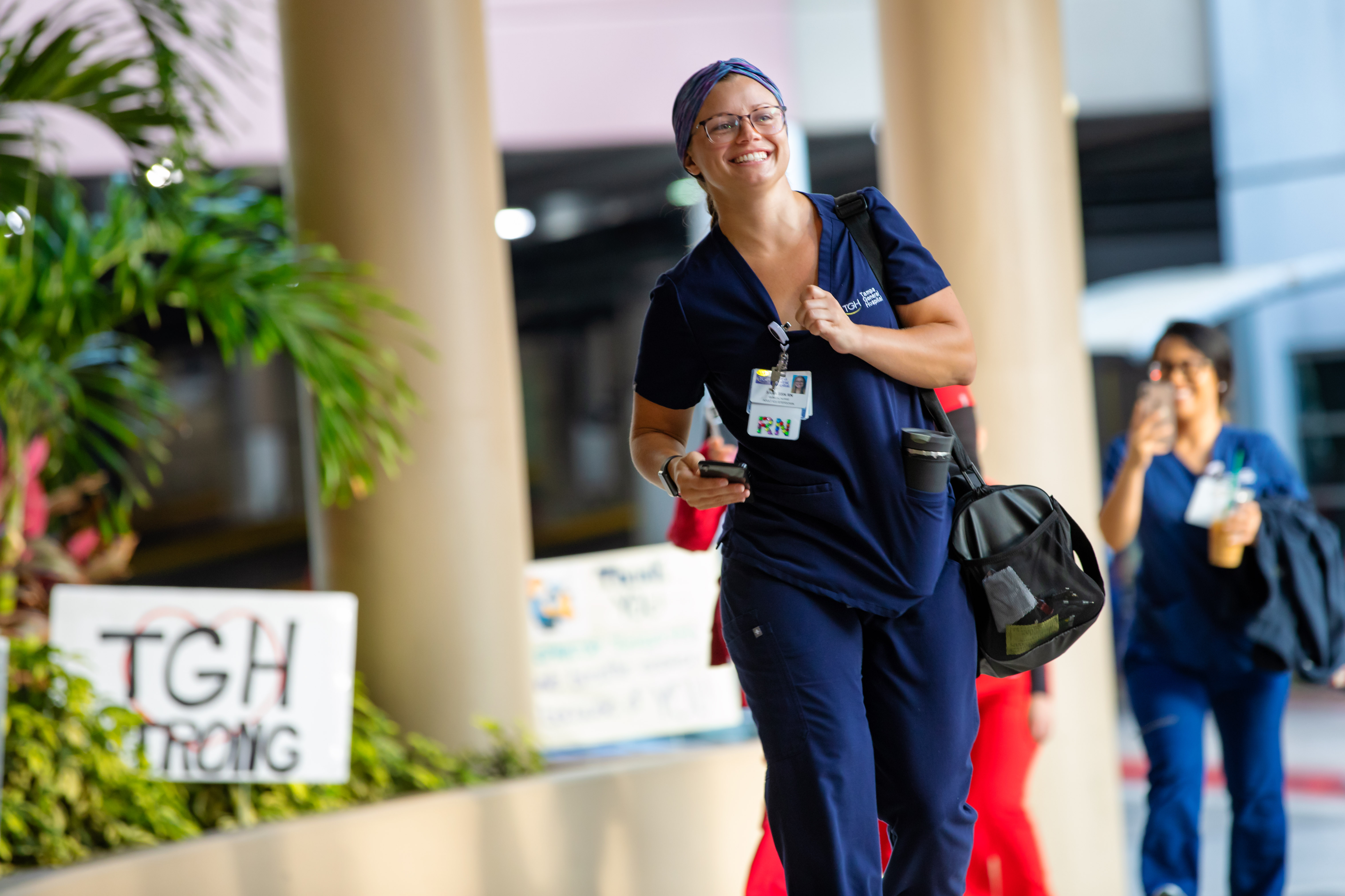 TGH staff walking into work