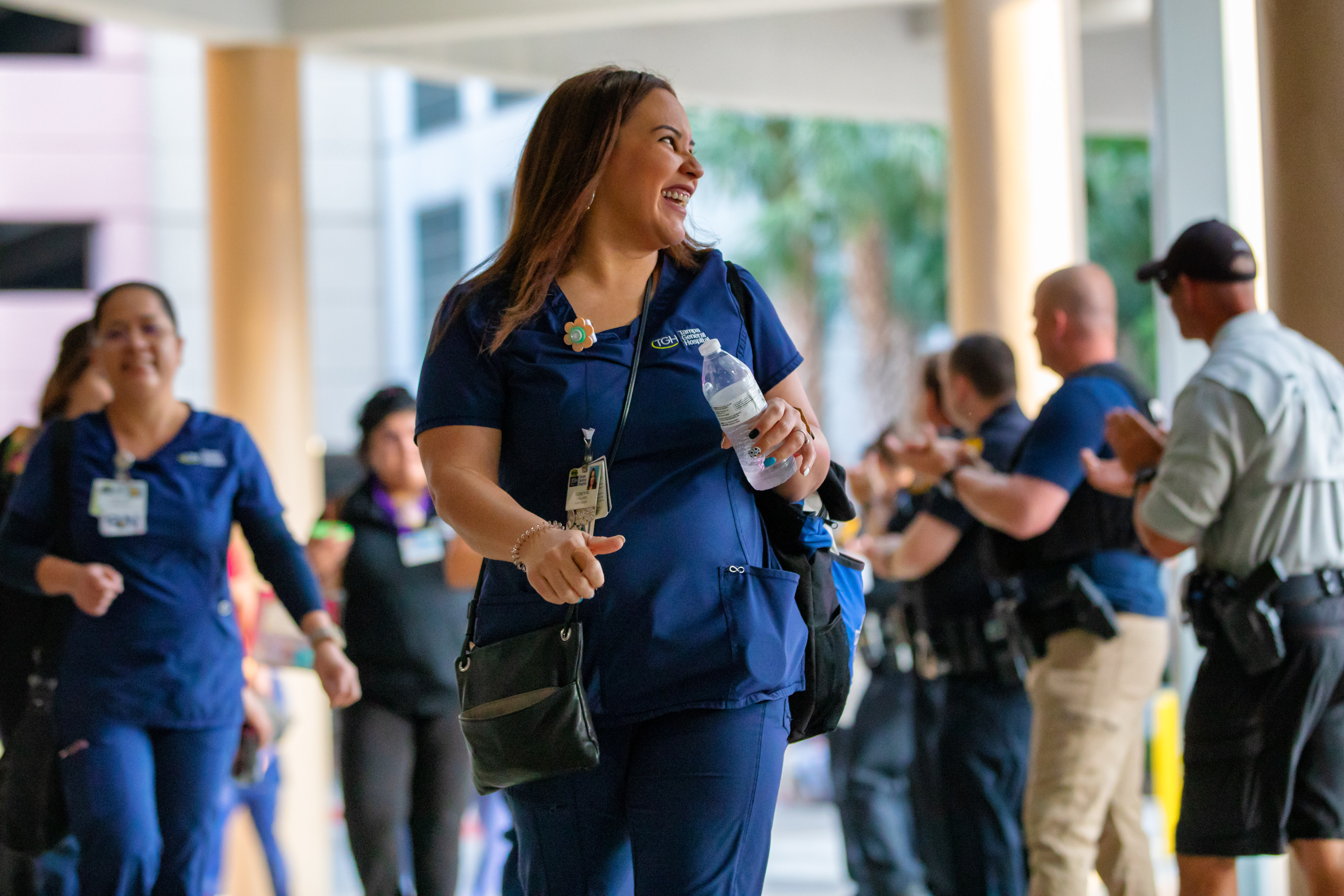 TGH staff walking into work