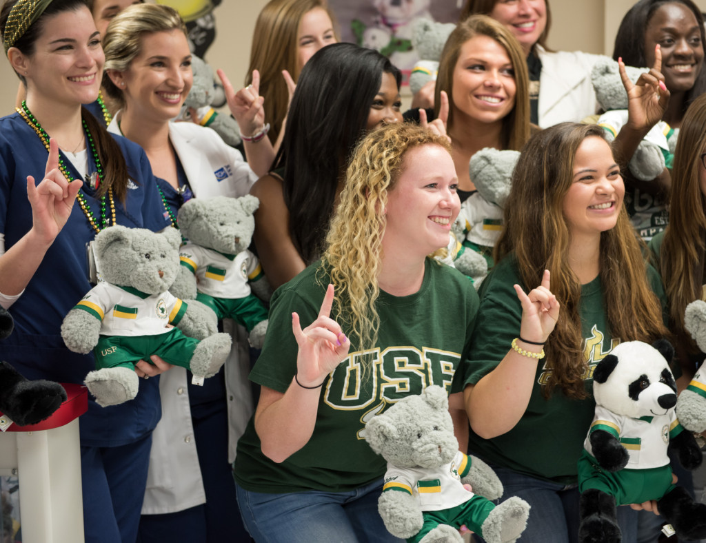 This is the fourth year the B.E.A.R.S. program, Bulls Encouraging and Assisting through Research and Scholarship, has delivered stuffed bears wearing nursing uniforms to TGH.