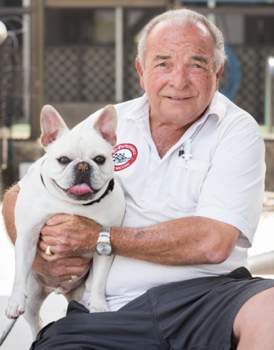 Bob Icenogle with his dog, Gizmo