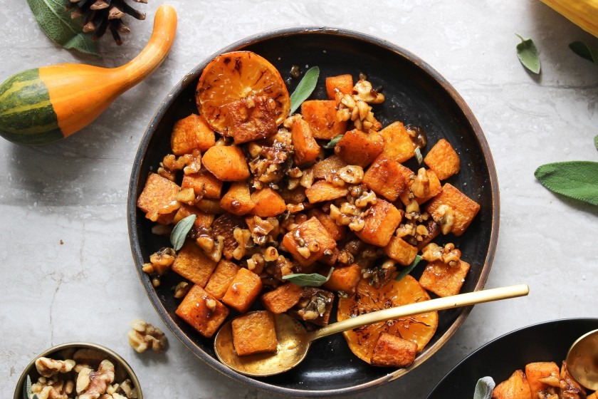 Roasted Butternut Squash with Candied Walnuts and Sage