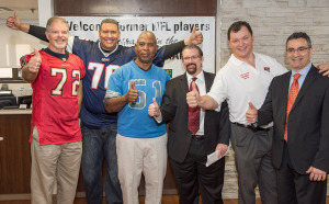 Rob Taylor, left, Brian Holloway, James Harrell, Dr. John Paul Gonzalvo, Jason Maniecki and Dr. Michel Murr following a press conference at the TGH + USF Health Bariatric Center.