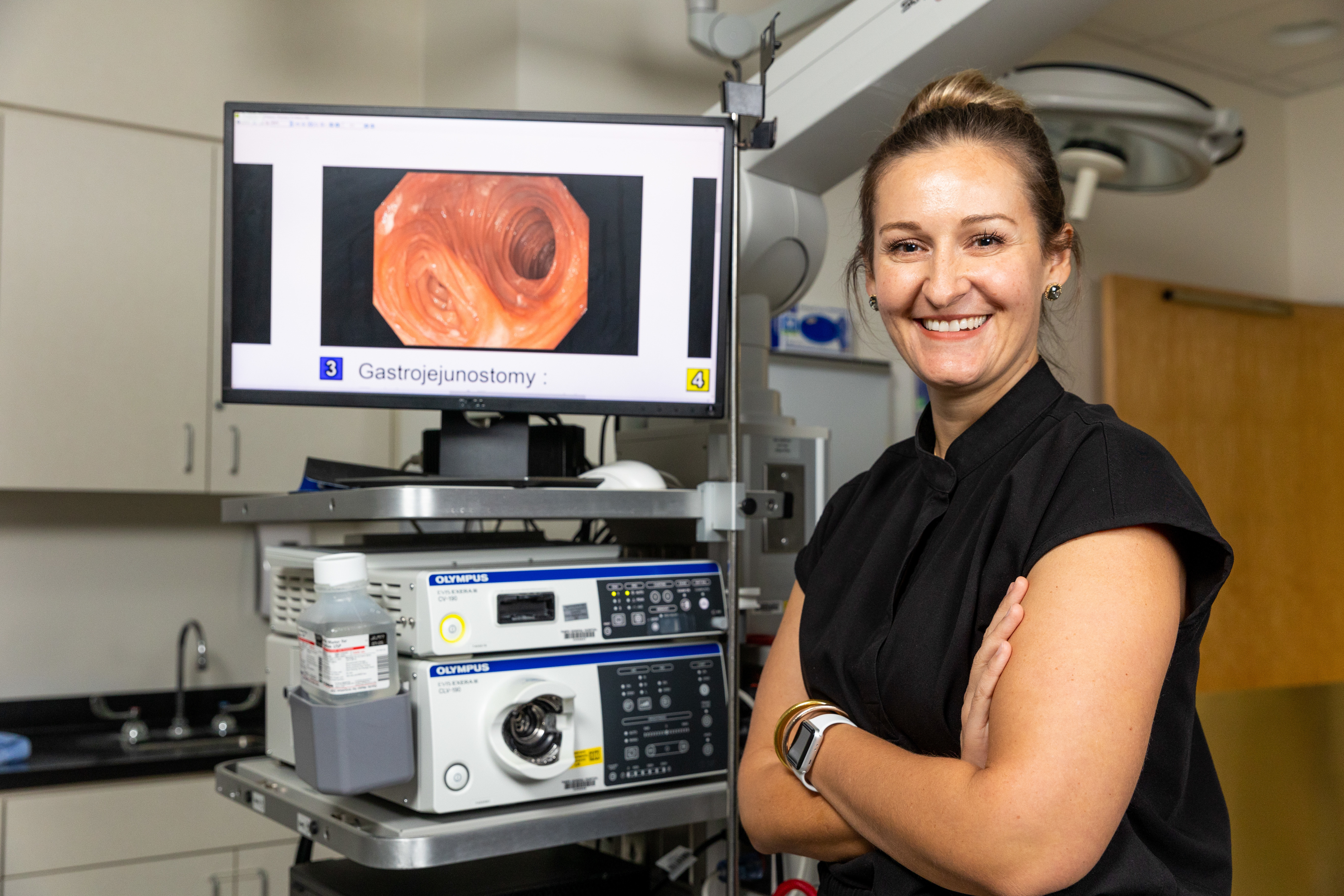 camille thelin md pictured with medical equipment specializes in motility disorders 