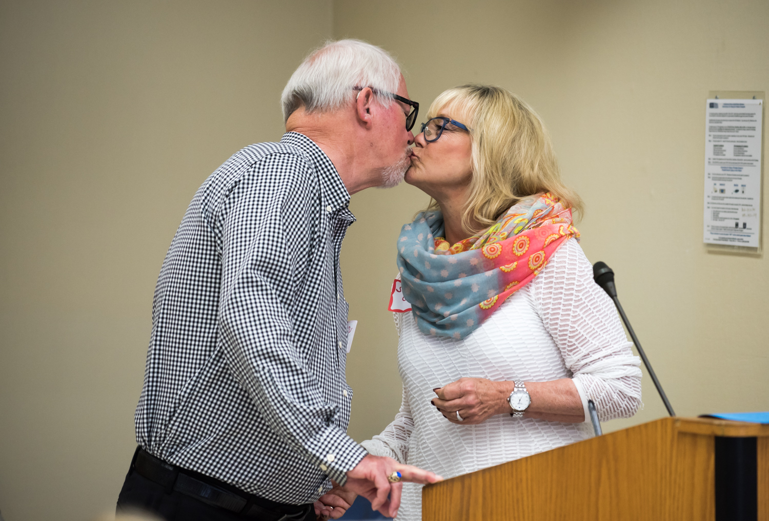 Stephen Cowen kissing his wife, Sharon