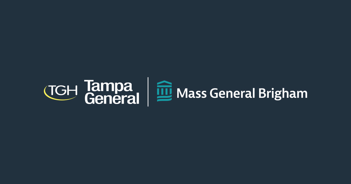 tgh icon and tampa general text pipe divider and mass general brigham icon and mass general brigham text in a lockup logo
