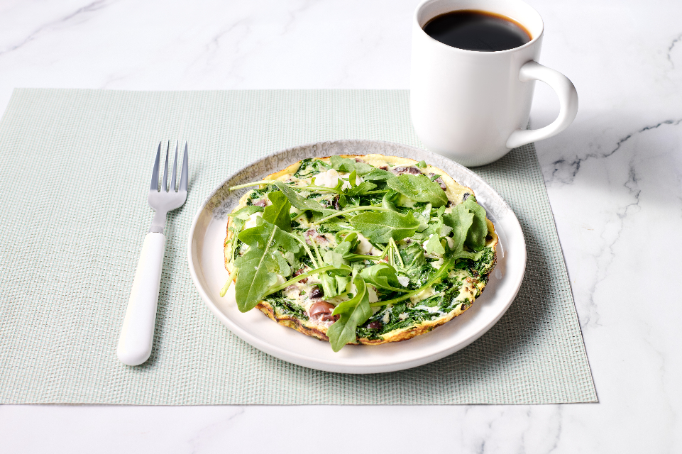 Egg White Frittata with spinach, goat cheese, onions, and Kalamata olives from Tampa General Hospital’s new menu.