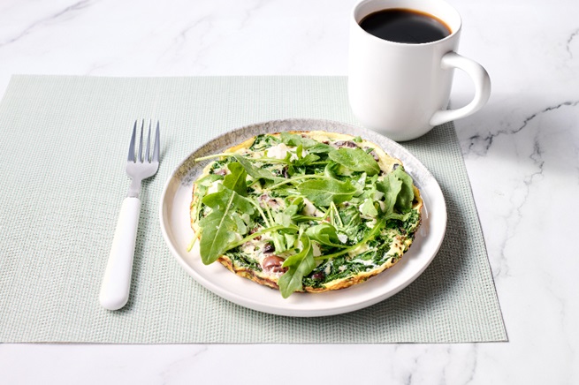 Egg White Frittata with spinach, goat cheese, onions, and Kalamata olives from Tampa General Hospital’s new menu.