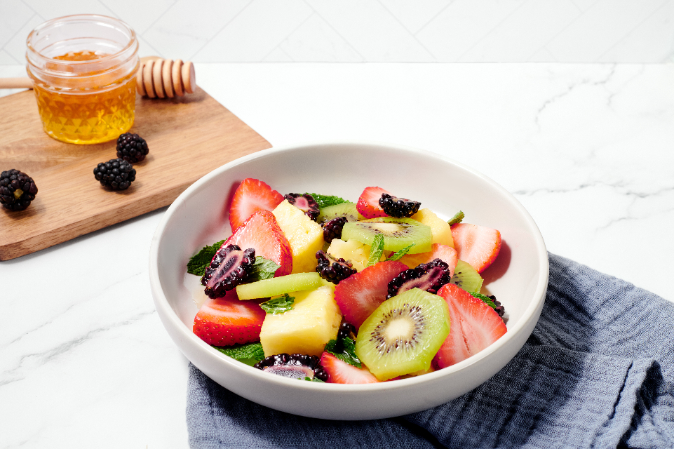 Fresh Fruit Plate with berries and kiwi from Tampa General Hospital’s new menu.