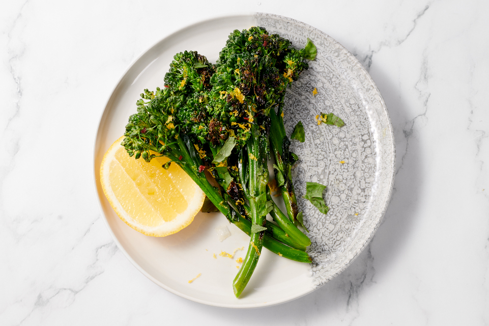 Grilled Lemon Broccolini with lemon zest from Tampa General Hospital’s new menu.