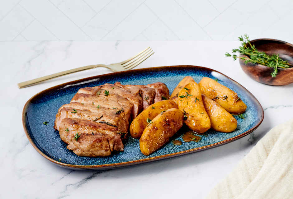 Pork Chop with braised apples dish from the new TGH patient menu