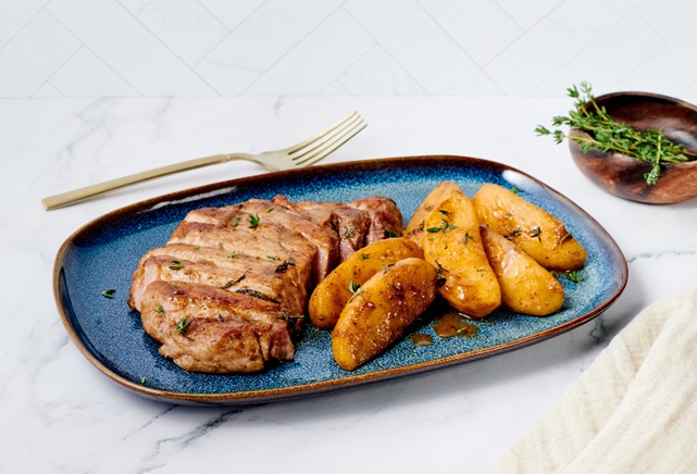 Pork Chop with braised apples dish from the new TGH patient menu