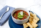 Vegetable Chili in a bowl with a side of tortilla chips from the new TGH patient menu