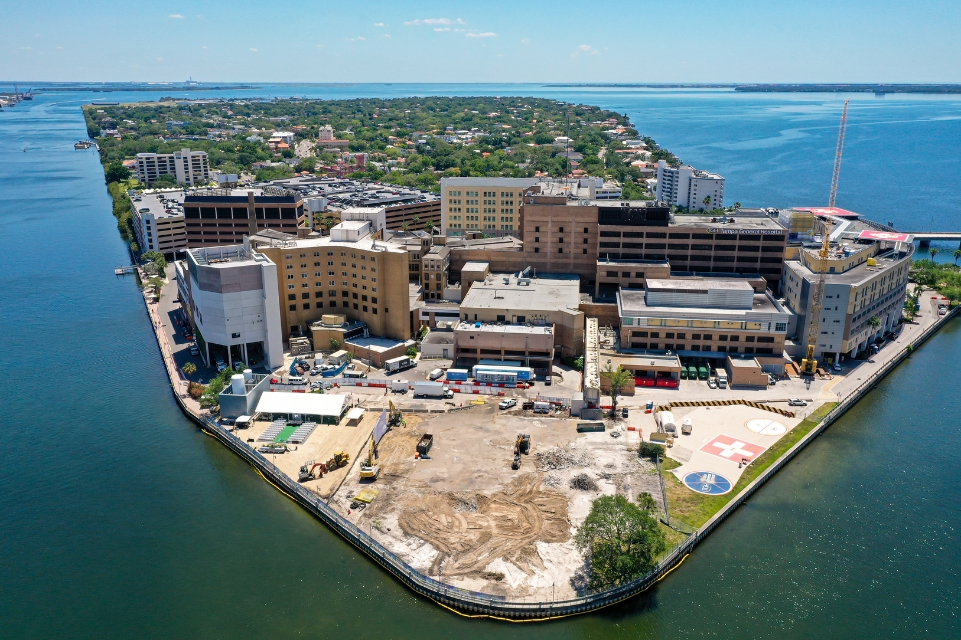 aerial view of davis islands during the groundbreaking ceremony of the TGH Taneja Surgical, Neuroscience & Transplant Tower