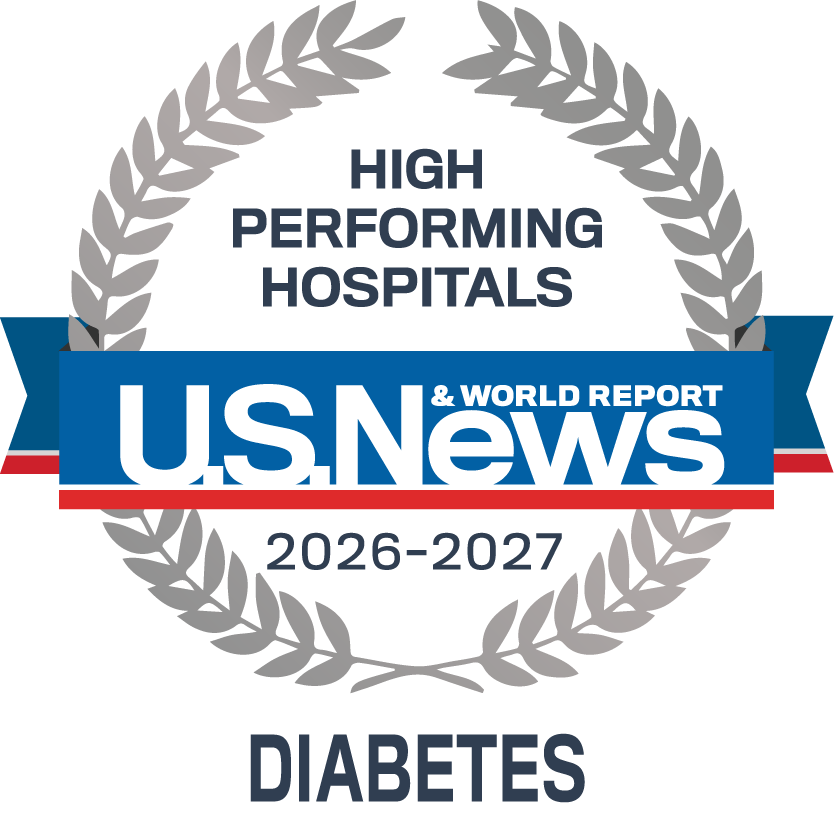 U.S. News & World Report Top 50 in the Nation badge for Diabetes & Endocrinology at Tampa General Hospital 2026-27
