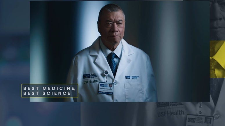 tgh neuroscience institute video thumbnail featuring dr harr van loveren and caption "best medicine. best science."